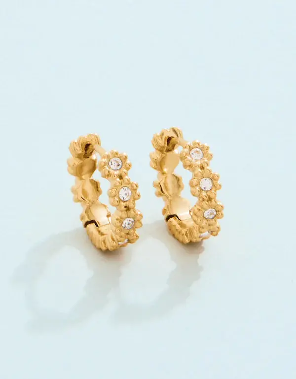 15Mm Floret Hoop Earrings In Polished Finish 1