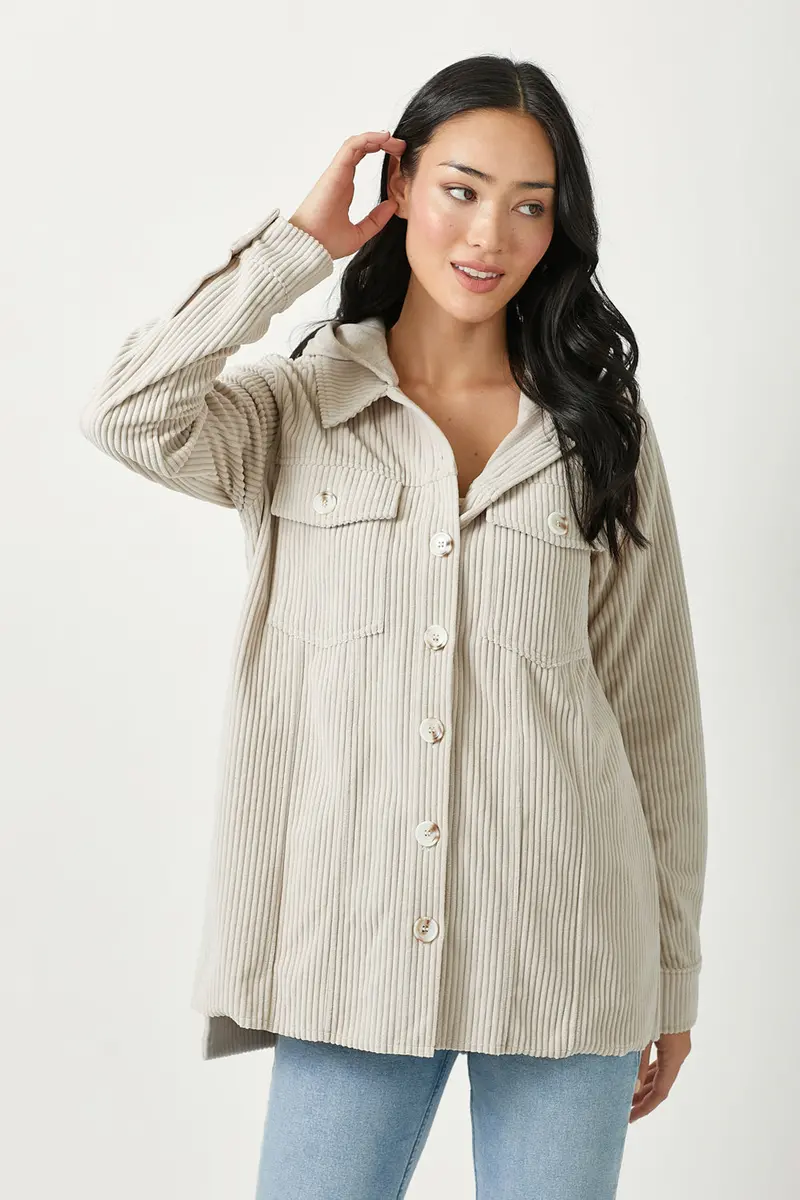 Almond Milk Hooded Corduroy Shirt-Jacket 1