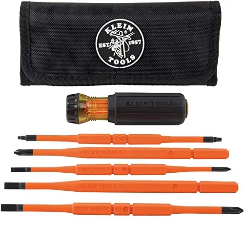 Klein Tools 32288 Vde-Rated 8-In-1 Insulated Screwdriver Set — Interchangeable Blades: 3 Phillips, 3 Slotted, 2 Square Tips 1