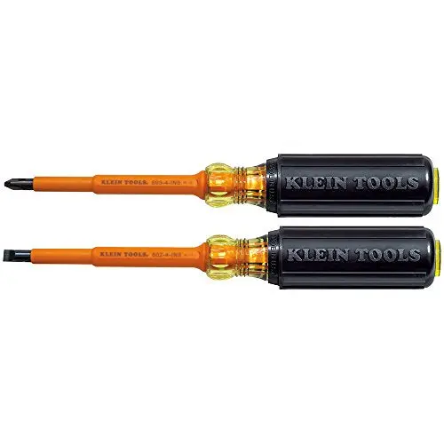 Klein Tools 33532-Ins 2-Piece Insulated Screwdriver Set — 4" Phillips & Cabinet Tips, Ul Rated 1