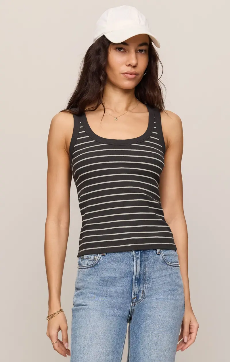 Rowe Scoop Neck Striped Tank In Ash Black 1