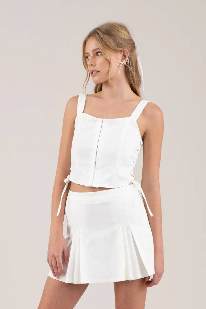 White Cropped Tank With Hook-And-Eye Side Lacing 1