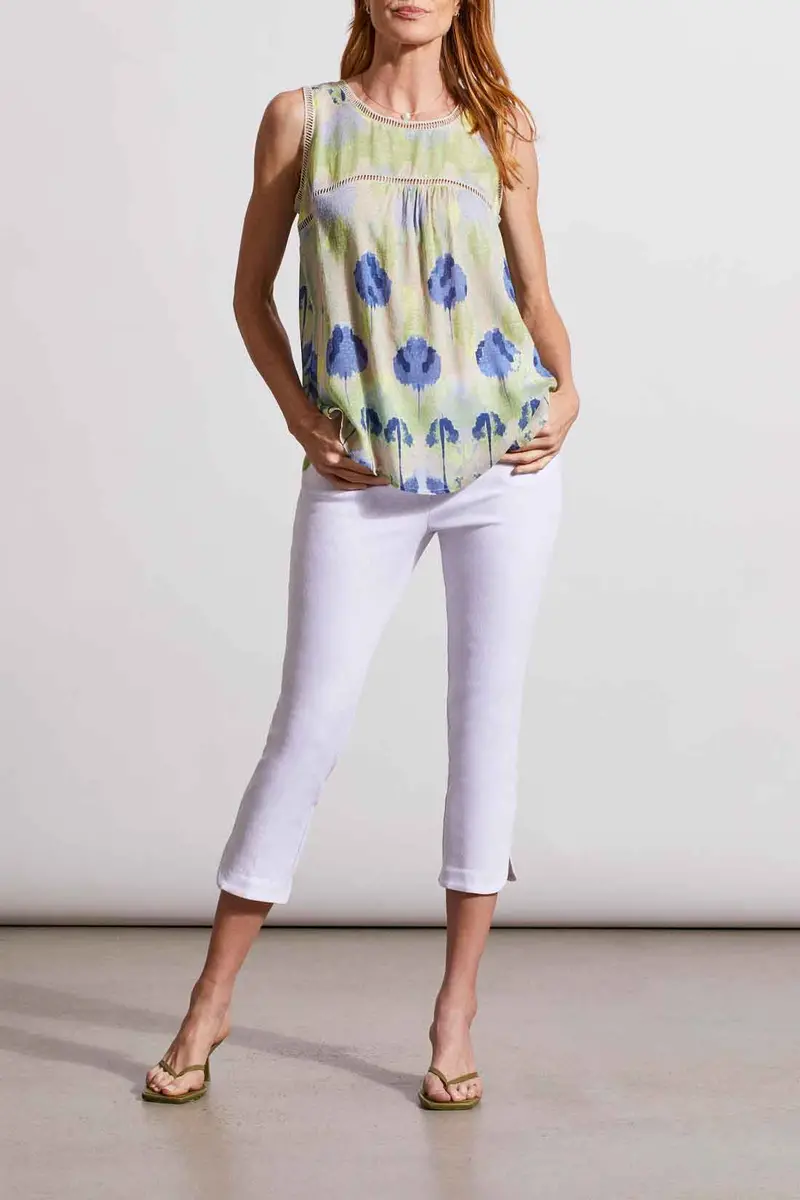 Wild Lime Ladder-Tape Detail Printed Tank Top 1